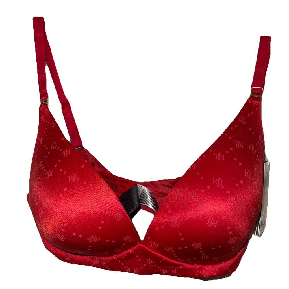 NWT Ralph Lauren Lightly Lined Wireless Logo T-Shirt Bra, Ruby Red 36DDD